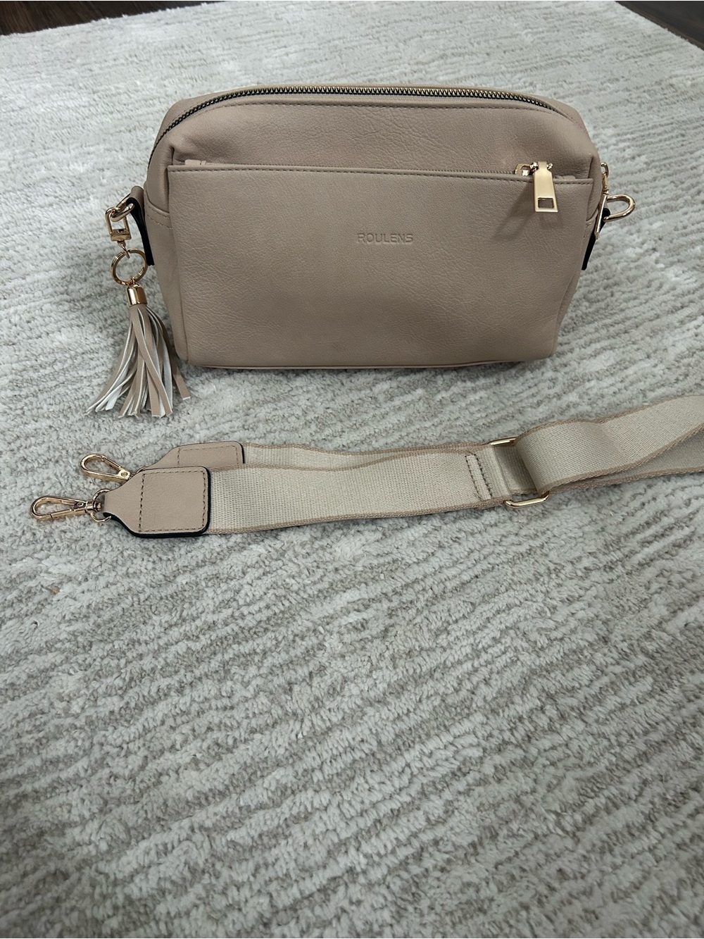 Rolens Taupe Crossbody Bag with Removable Tassel & Strap